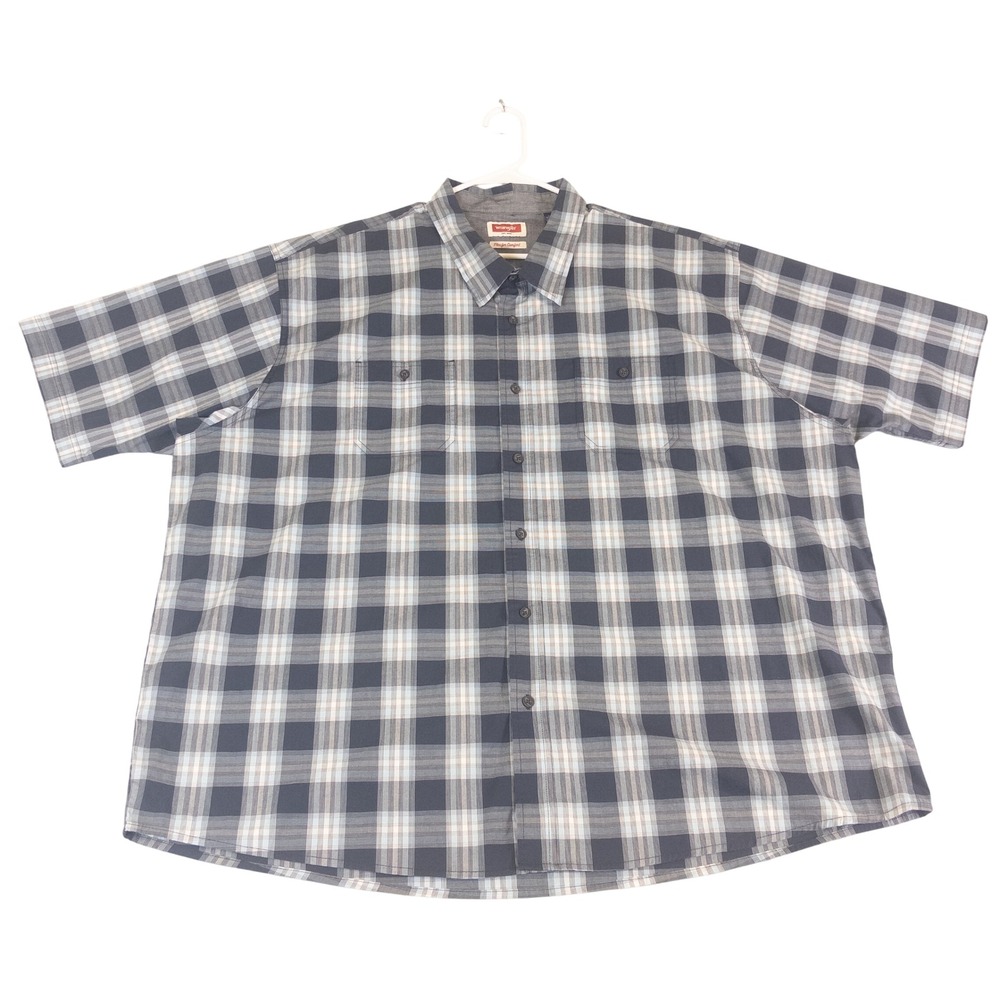 Wrangler Mens 4XL Blue Plaid Flex for Comfort Short Sleeve Button Down Shirt